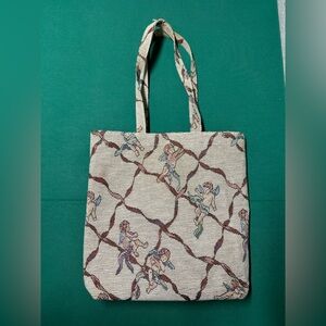 Vintage Cherub Angel Tapestry Tote Bag in Cream & Brown